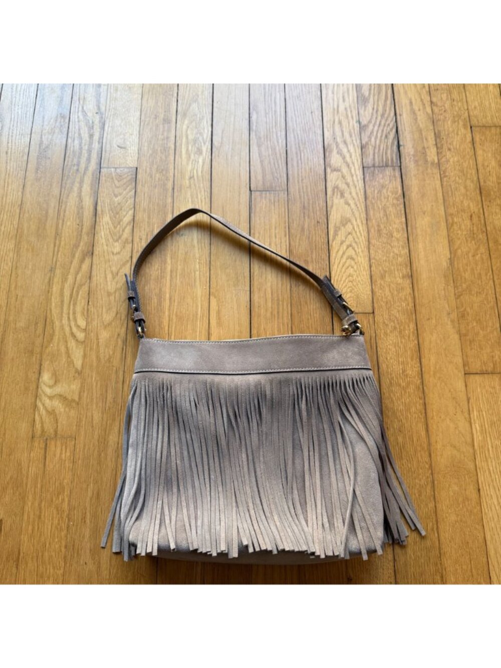 MICHAEL Michael Kors Beige Suede Fringe Boho Studded Billy Shoulder Purse Bag - Picture 6 of 13